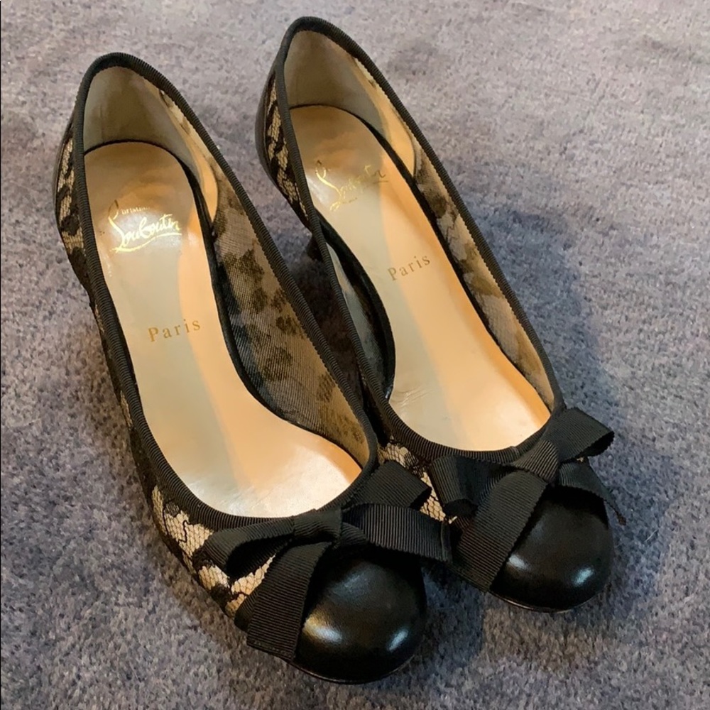 Christian Louboutin lace cap toe kitten heels
